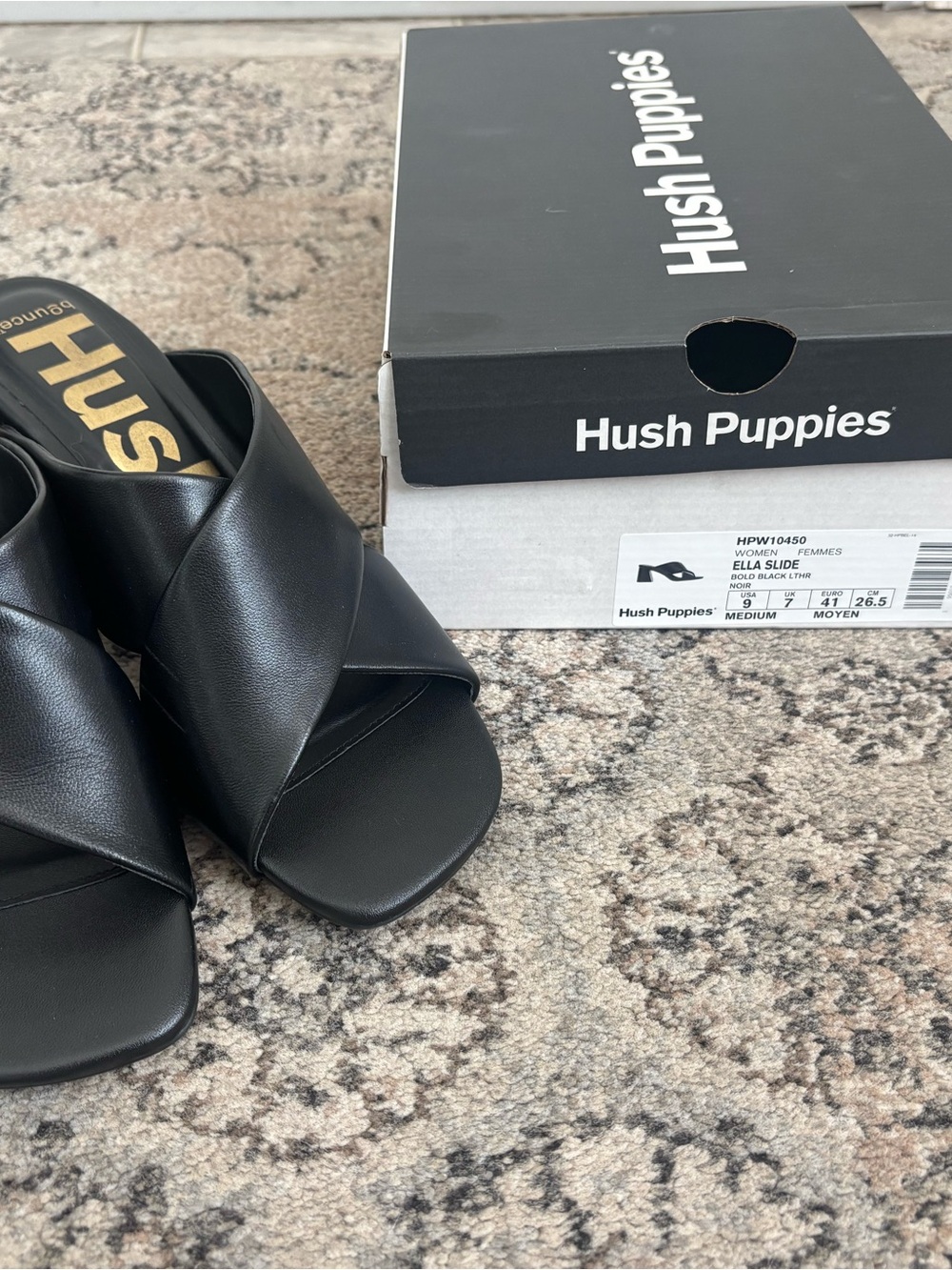 Hush Puppies Black Crisscross Leather Slide Mules